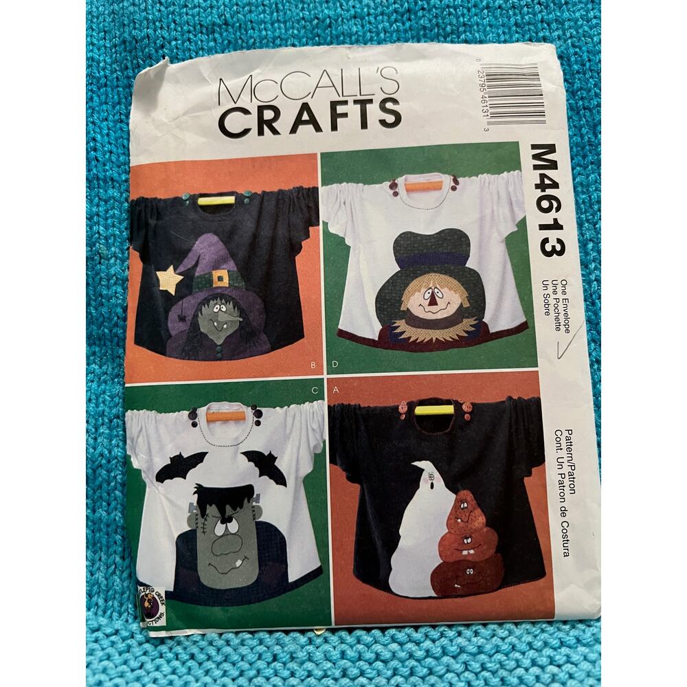 McCalls 4613 sewing pattern Halloween sweatshirt appliques witch scarecrow ghost